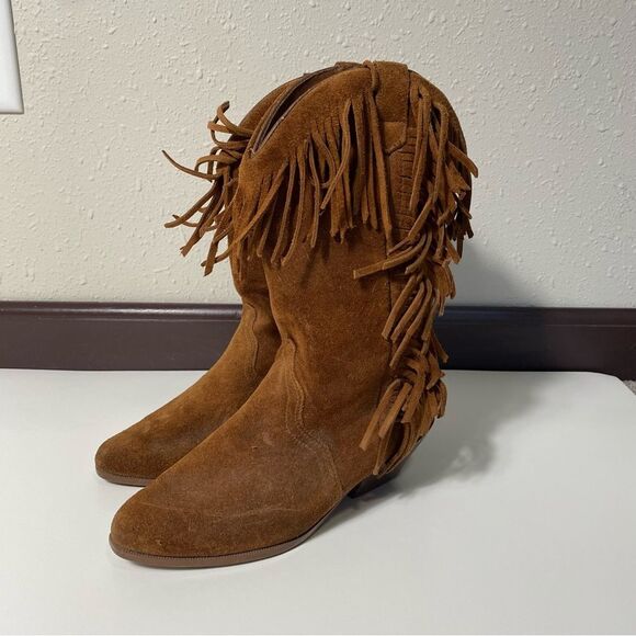Vintage Leather Craft Fringe Cowgirl Suede Brown Western Boots Women's Size 5 - Picture 16 of 16